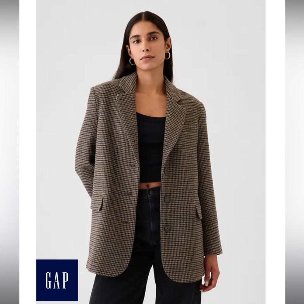 Gap Petite Relaxed Houndstooth Wool Blend Blazer Sz MP